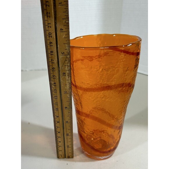Orange Glass Swirl Stripe Pebbled Textured Iced Tea Summer Glass - Heavy - Picture 6 of 8